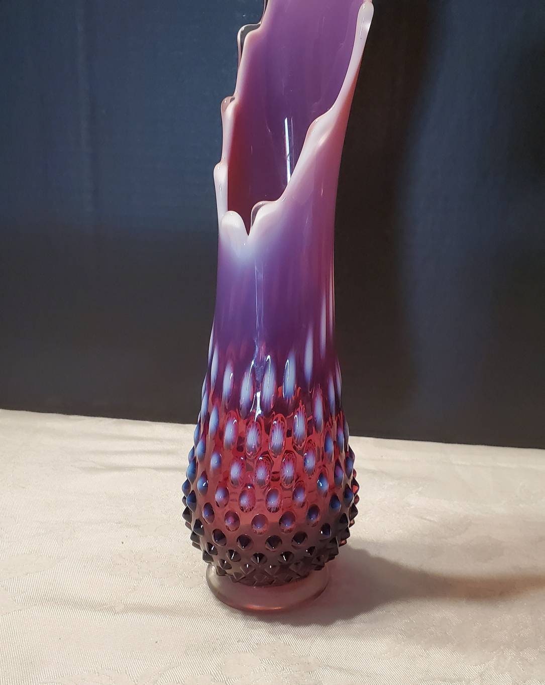 Beautiful Vintage Fenton Plum Opalescent Hobnail Swung Vase Etsy