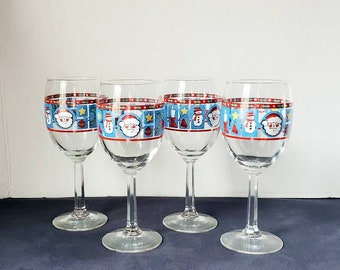 Holiday Christmas Santa Claus Wine Glasses - Set of 4