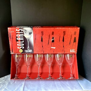 Vintage Royal Crystal Rock Solaris Cristallo Calici Acqua Goblets Made in Italy - Set of 6 Wine Glasses