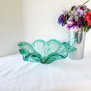 Vintage Large 18&quot; Italian Murano Vetro Eseguito Glass Bowl Sea Green Teal Art Glass Bowl