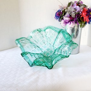 Vintage Large 19&quot; Italian Murano Vetro Eseguito Glass Bowl Sea Green Teal Art Glass Bowl