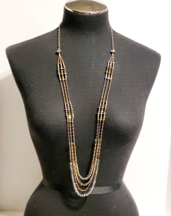 Long Statement Necklace Beaded Multi Strand Layered Chain Necklace Pearl Seed #5 