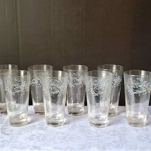 Beautiful Vintage Highball Silver Rimmed Etched 12oz. Barware/Glassware - Set of 8
