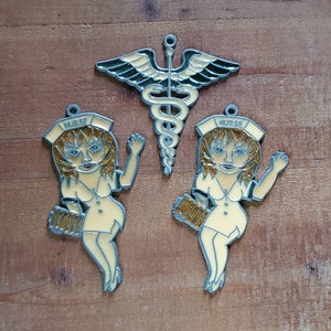 Vintage Medical Suncatchers - Set of 3 (1 Caduceus Snakes with a Staff and 2 Nurse&#39;s)