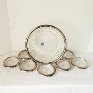 Vintage F.B. Rogers Crystal Silverplate Rimmed Bowl and Coasters