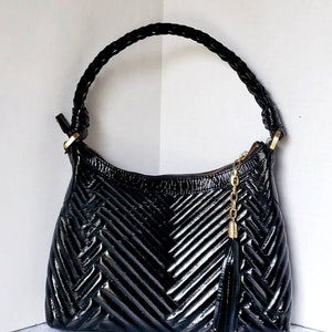 Cole Haan Laury Black Patent Leather Hobo Purse