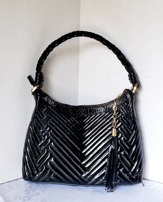 Cole Haan Laury Black Patent Leather Hobo Purse - Gem