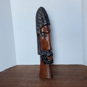 Vintage Wooden Handcarved Man&#39;s Face Handcarved Wood Statue