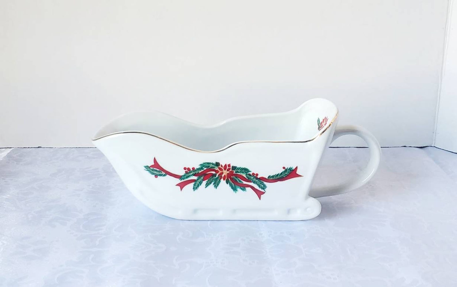 Poinsettia Ribbons China In Christmas & Winter Table Décor & Serving Pieces for sale