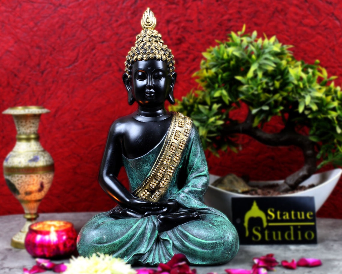 Buddha Statue Antique Seated Style Resin Statue Handmade Etsy
