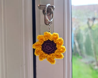 Sunflower keyring, crochet flower keychain gift, Christmas stocking filler