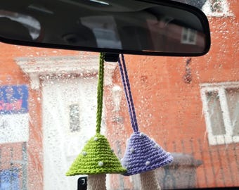 Crochet Mushroom Car Charm | Purple & Green Toadstool, Driver Gift