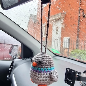 Crochet Pigeon Car Mirror Charm | Accessory for Drivers | Valentines Gift image 2