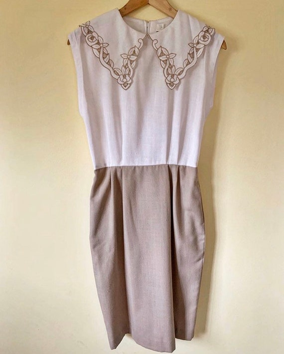 Linen Scalloped Collar Secretary Dress