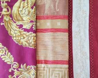 Vintage French fabric bundle of 3 gorgeous old reclaimed fabrics