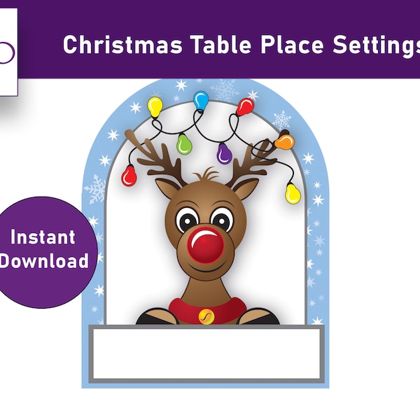 Christmas table place settings, instantly download printable name cards.