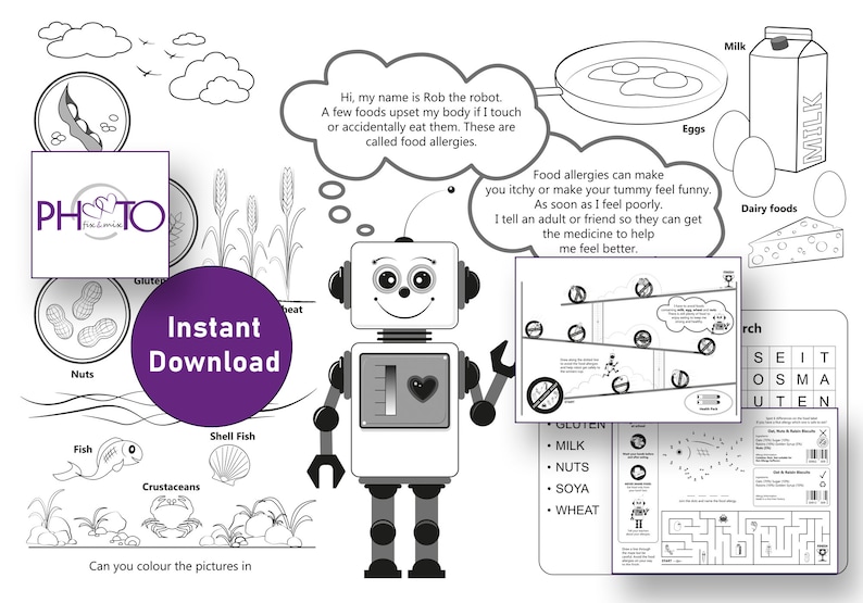 Allergy Fun Activity Puzzles to Introduce Food Allergies, Includes Word