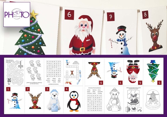 Calendrier de l'Avent à imprimer pour les enfants avec des mini puzzles de  Noël. y compris la recherche de mots, la coloration et les labyrinthes -   France