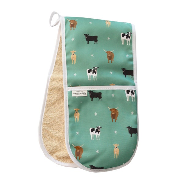 Gants de four doubles pour vaches | Mitaines de four | Vert | Cuisine de campagne | Cuisine | Cuisson | Cadeau pour elle | Ferme