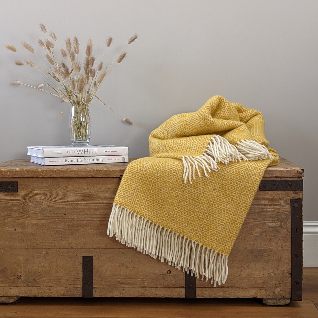 Yellow Wool Throw 100 Wool Blanket Cosy and Warm Made in UK Gift for Her Etsy UK