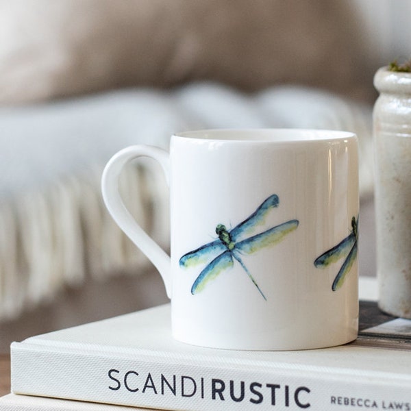 Dragonfly China Mug | Gift Boxed | English Fine Bone China Mug | Hand Made in UK | Dragonfly Painting | Gift for her | Mother's Day Gift