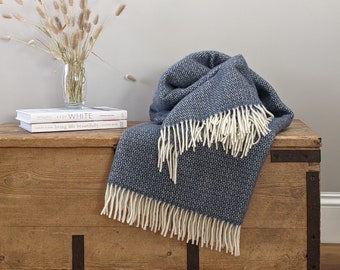 Slate Blue Wool Throw  | 100% Wool Blanket | Cosy and Warm | Made in UK | Gift for Him | New Home Gift