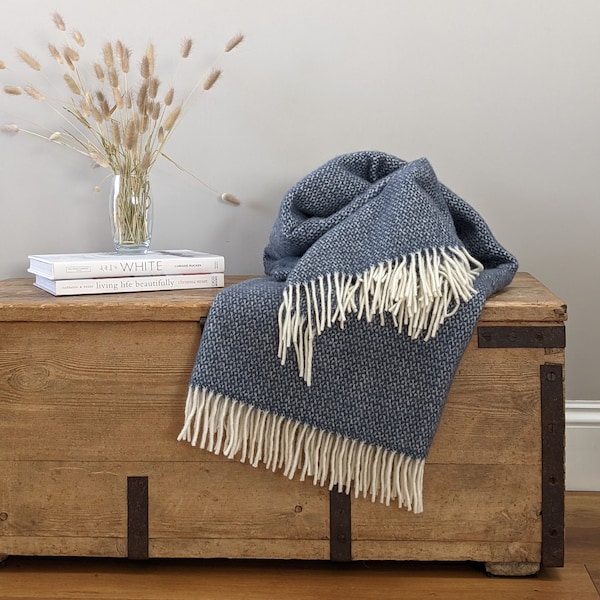 Slate Blue Wool Throw  | 100% Wool Blanket | Cosy and Warm | Made in UK | Gift for Him | New Home Gift