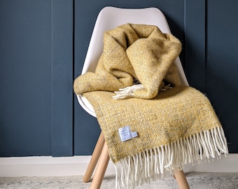 Yellow and Grey Wool Throw | 100% wool blanket | Machine Washable | New Home Gift | Made in UK