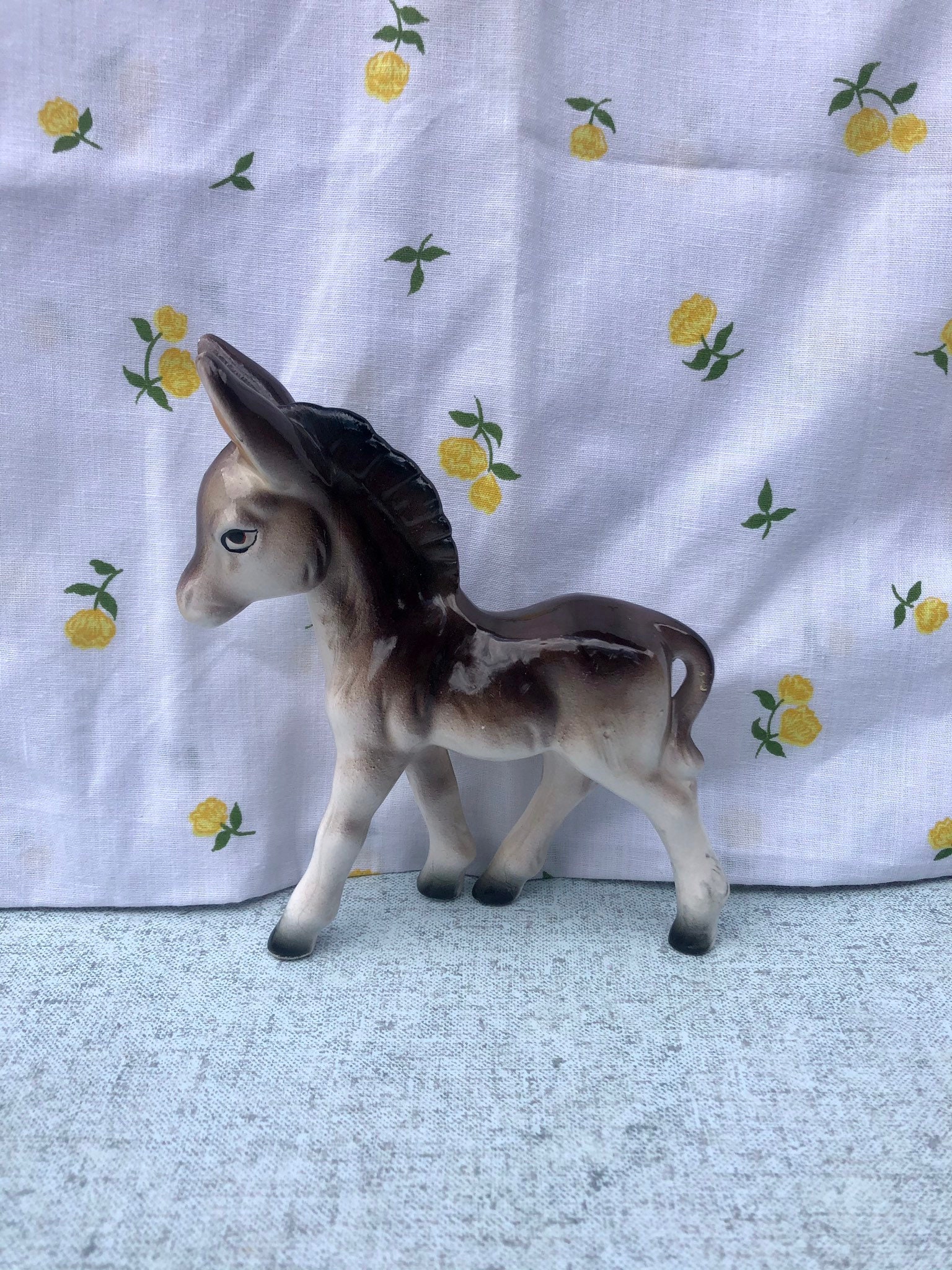 Donkey ceramic figurine vintage retro small brown grey Etsy