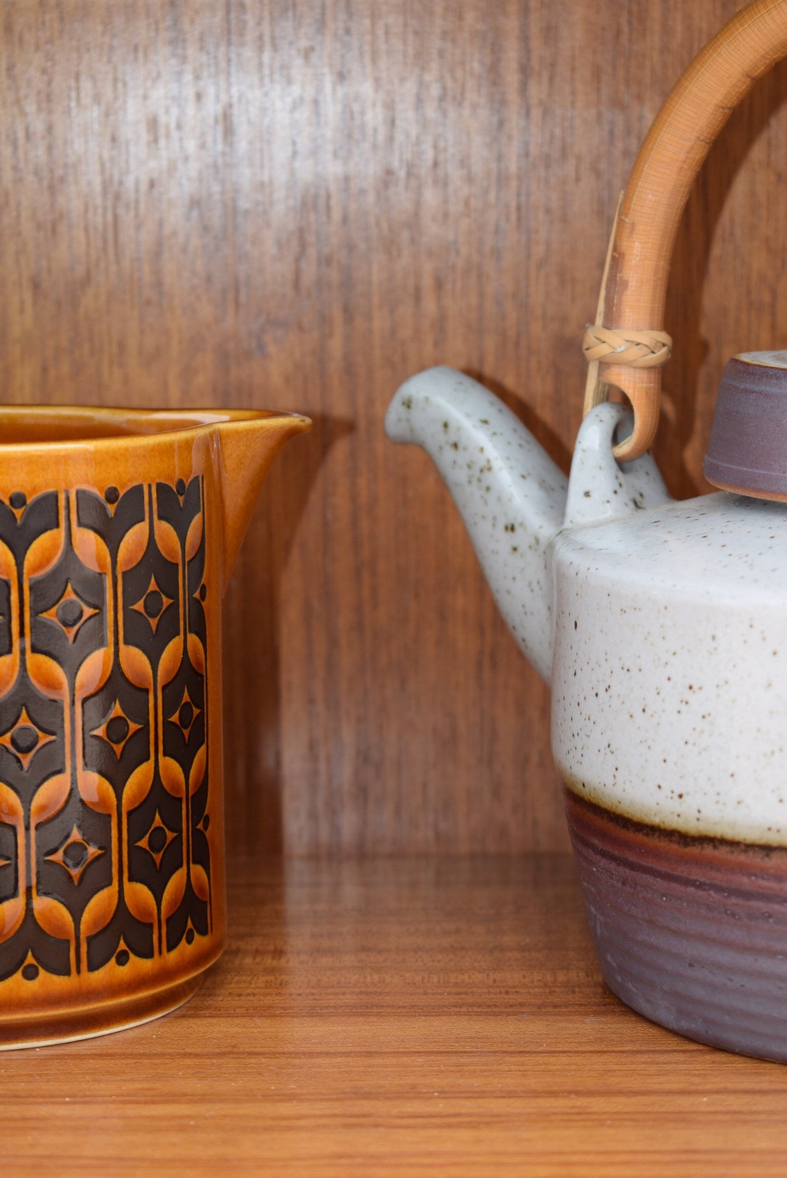 Ceramic teapot with bamboo handle two tone ceramic glaze Etsy