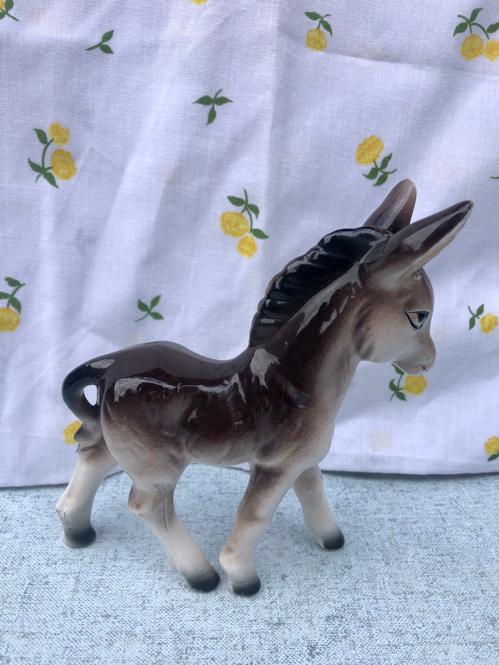 Donkey ceramic figurine vintage retro small brown grey Etsy