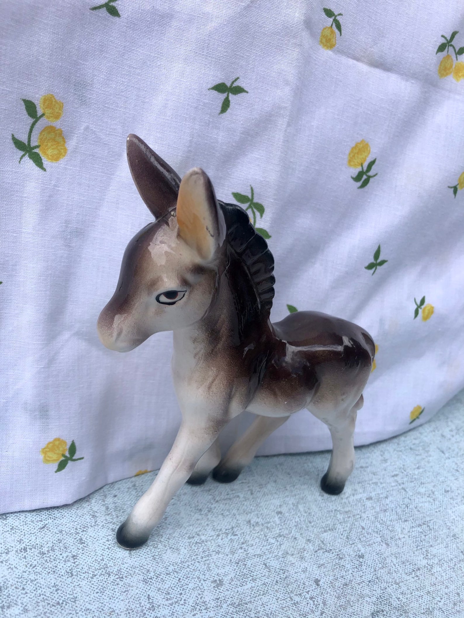 Donkey ceramic figurine vintage retro small brown grey Etsy