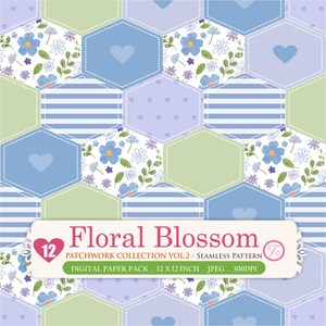 Pastel Floral Patchwork Digital Paper – 12 Seamless Patterns (Instant Download) Scrapbooking paper