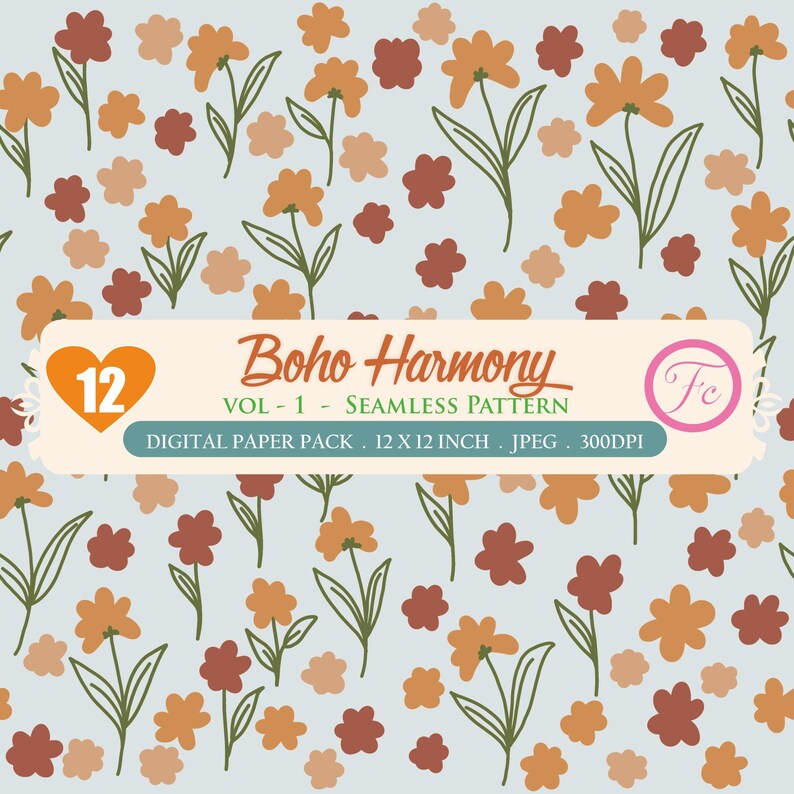 Boho Floral Seamless Pattern – 12 Digital Papers (instant Download) - Etsy