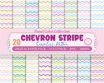 Pastel Chevron Seamless Pattern - 20 Digital Paper Pack - Scrapbook Paper, Fabric Design (Instant Download)