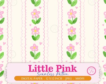 Hand Drawn Floral Little Pink Stripe Seamless Pattern - Digital Paper - Instant Download