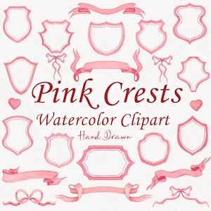 Toppen clipart. Trouwwapens. Aquarel kammen. Aquarel roze kuiflijsten en linten. Frames, randen. Monogram babyshower. png