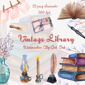 Livres aquarelle clipart. Clipart de l’école. Vintage Books Clipart. Lecture de Clipart. Livres rares. Vieux livres, encre, plume PNG (OB)