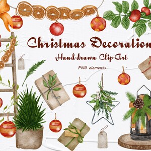 Décorations de Noël Clipart, Cadeaux de Noël, Saison d’hiver, Illustration de boîte cadeau, Décor du Nouvel An. Éléments de Noël. Vacances d’hiver