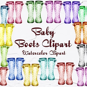 Kids Wellington Boot clipart. Rain boots clipart. Watercolor Boots clip art. Umbrellas, Rubber Boots Clipart. Family Wellies Clipart. (FP)