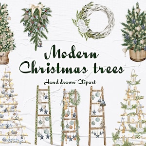 Clipart ad acquerello dell'albero di Natale. Acquerello Pine Tree clipart. Albero di Natale ad acquerello. Agriturismo Natale. WinterClipart. Foresta