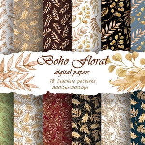 Modèle Sans Couture Boho Verdure. Fleurs tropicales bohèmes. Feuille de palmier séchée Papier numérique. Motifs floraux de mariage. Clipart de mariage. Bohème