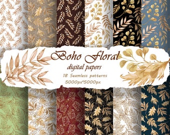 Boho Greenery Seamless Pattern. Boho tropical flowers. Dried palm leaf Digital paper. Wedding Floral Patterns. Wedding Clipart. Bohemian