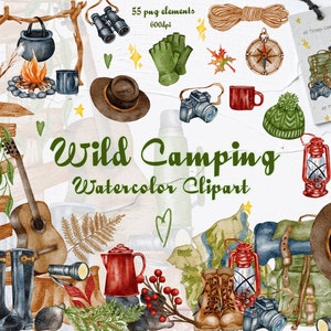 Imágenes prediseñadas de acuarela de camping. Imágenes Prediseñadas de camping en el bosque. Camping salvaje acuarela, Bosque, Viajes. Aventura familiar. Imágenes Prediseñadas de senderismo. Camper. CMI