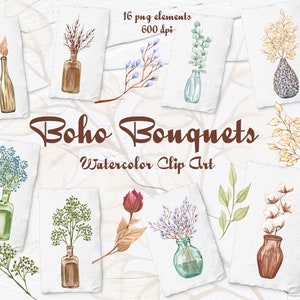 Buquês clipart aquarela. Flores secas. Folhas em vaso. Clipart de buquê Boho. Buquê em clipart de vaso. Galhos secos em um vaso. png