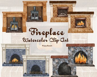 Fireplace Watercolor Clipart. Vintage Fireplace Clipart. Christmas Fireplace. Cozy Fireplace Illustration. Christmas clipart. Cozy House