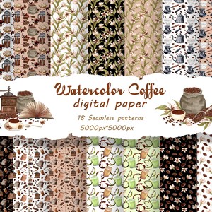 Papel Digital de Café. Padrão sem emenda de café. Ilustração de café vintage. Clipaert de café. Grãos de café, design de menu, 18 arquivos JPG