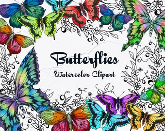 Butterflies watercolor clipart. Watercolor bright butterfly clipart. Floral elements. Bright Butterflies . PNG 300dpi