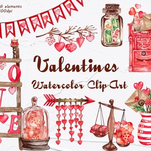Clipart acquerello di San Valentino. Clipart amore acquerello. Clipart giorno di San Valentino. Clipart amore. Clipart romantico. PNG 600dpi