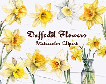 Watercolor daffodils clipart. Narcissus Clipart. Rustic Easter Floral Clipart. Yellow Spring Flowers. Wedding Invitation, Scrapbooking. PNG